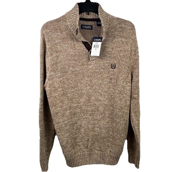 New Chaps Mens M Mockneck Sweater Medium Brown Tan Twist NWT Long Sleeve Button - Picture 3 of 9